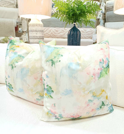 Abstract Floral Pillow Cover Watercolor Spring Colors