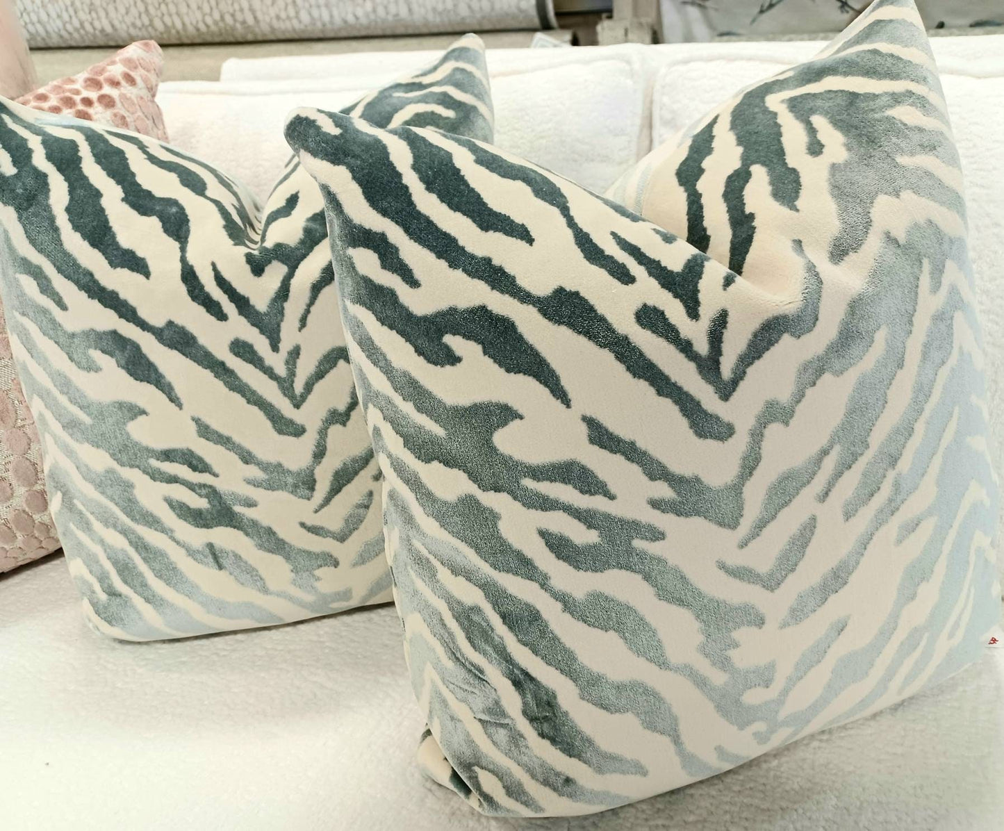 Blue Cream Zebra Velvet Pillow Cover