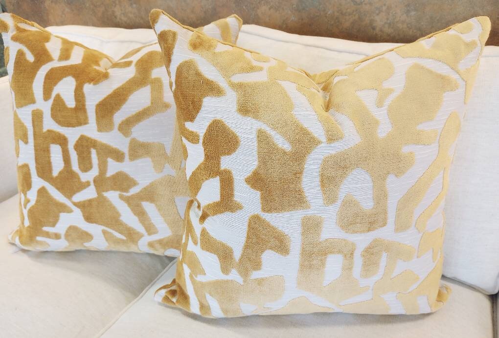 Gold velvet geometric contemporary pillow cover