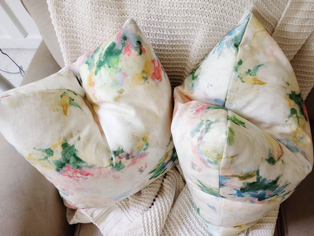 Abstract Floral Pillow Cover Watercolor Spring Colors