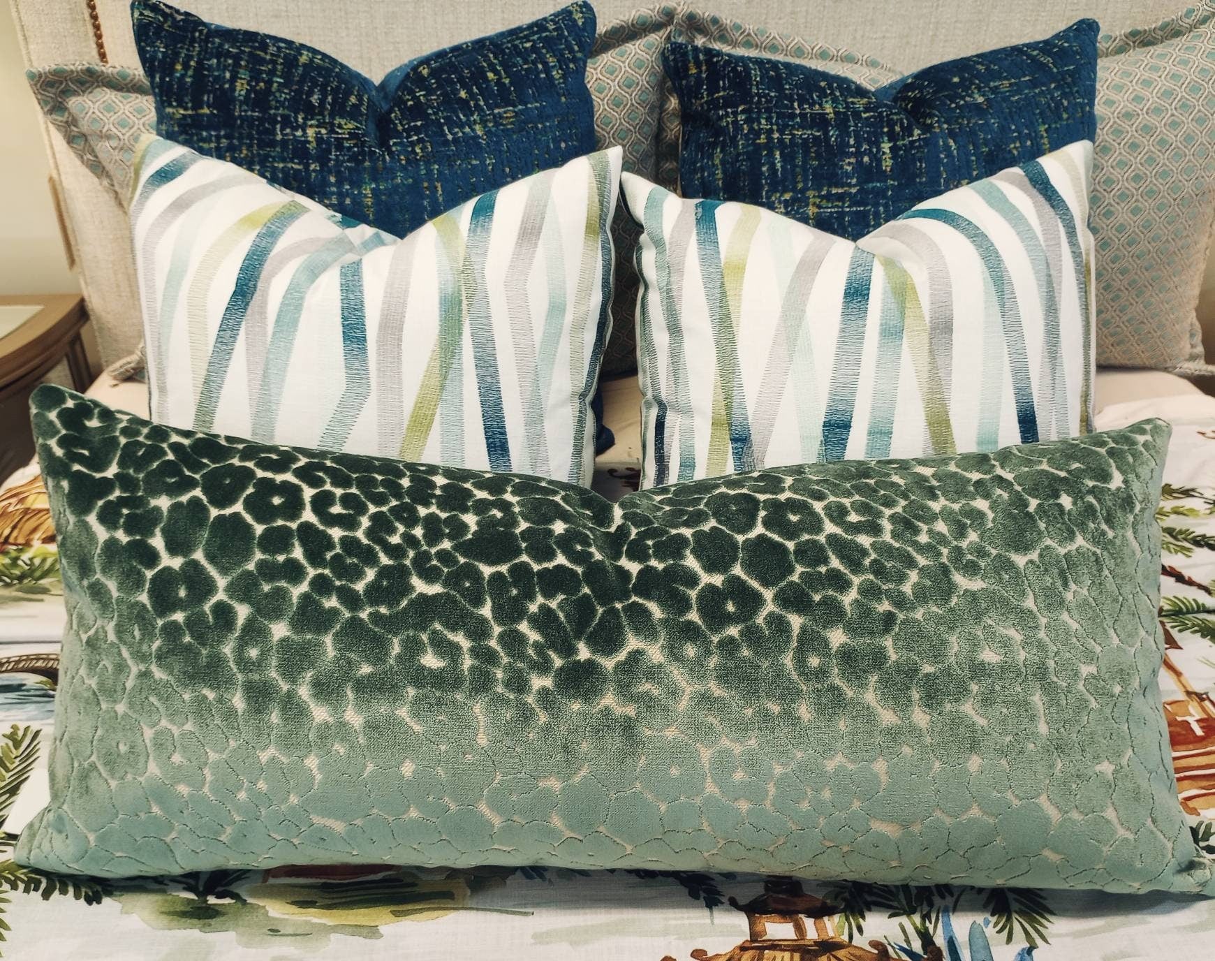 Sea salt green leopard print velvet pillow cover