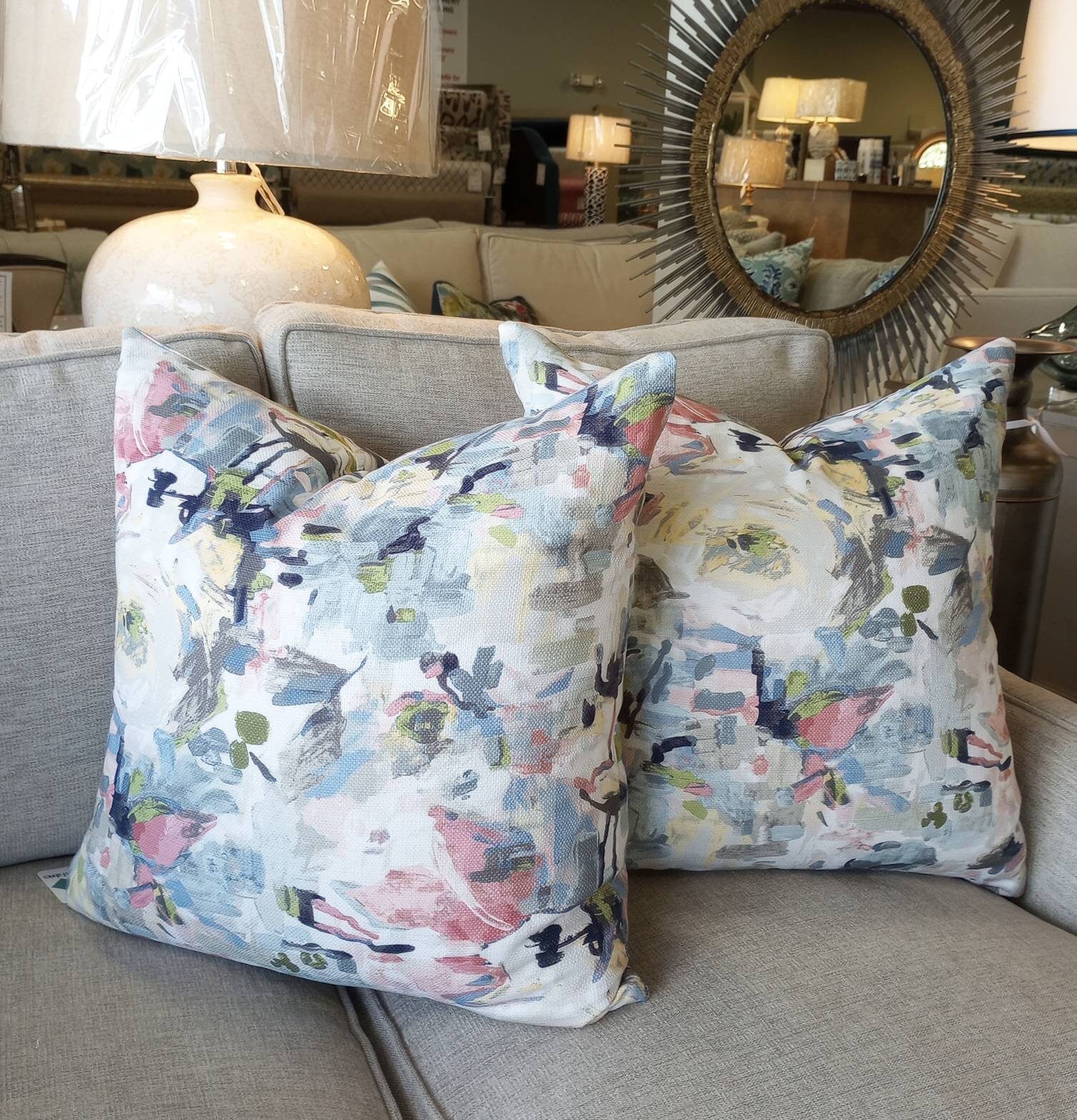 Watercolor Abstract Floral Blue Blush Green pillow cover
