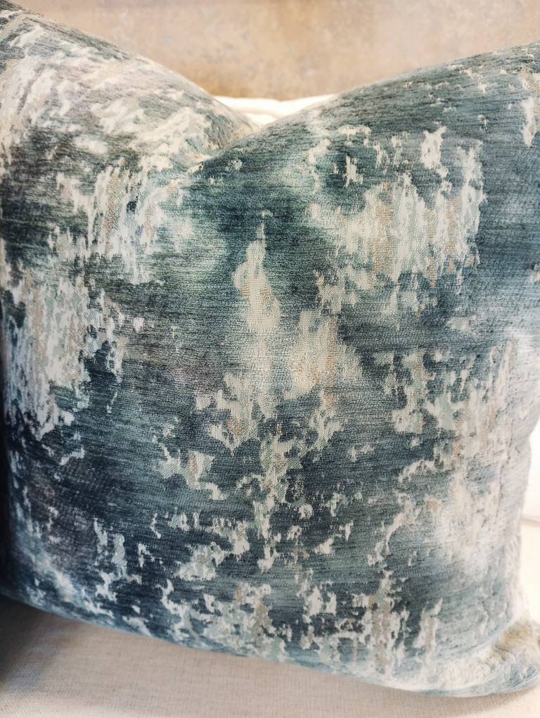 Coastal Bird Seasalt Blue Chinoiserie Print Pillow Cover