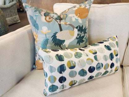 Coastal Bird Seasalt Blue Chinoiserie Print Pillow Cover