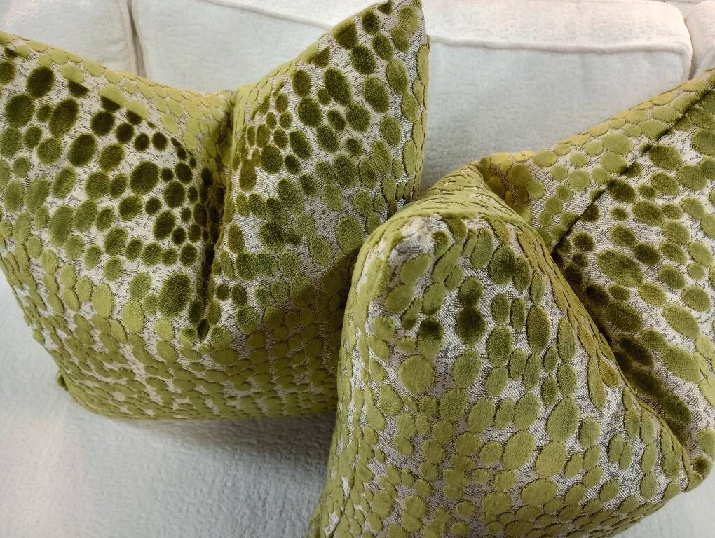 Green cut velvet dot pillow cover
