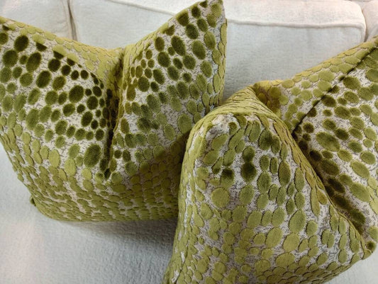 Green cut velvet dot pillow cover