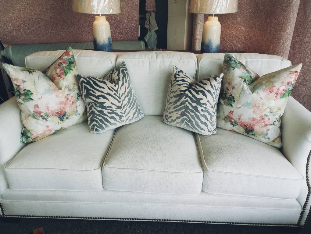Blue Cream Zebra Velvet Pillow Cover
