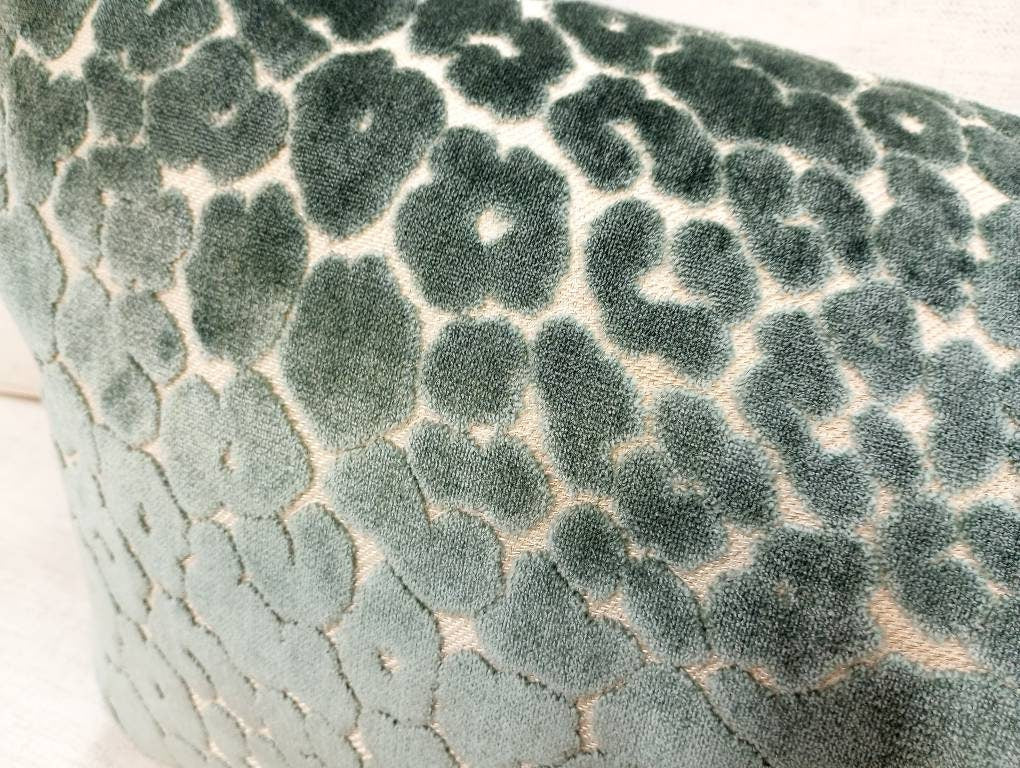 Sea salt green leopard print velvet pillow cover