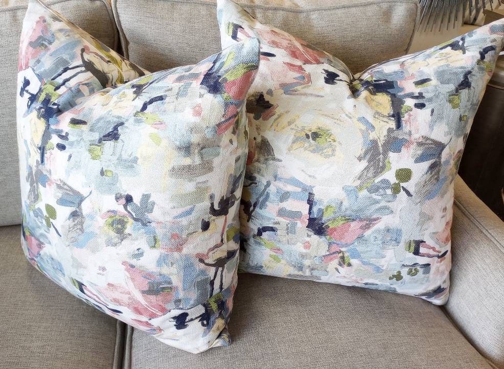 Watercolor Abstract Floral Blue Blush Green pillow cover