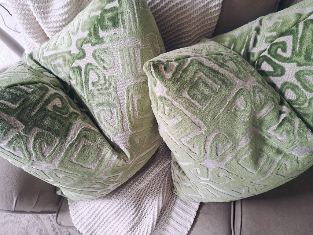 Green velvet geometric pillow covers