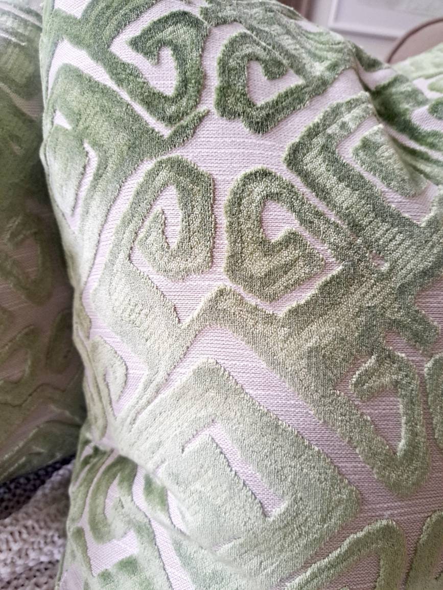 Green velvet geometric pillow covers