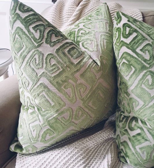 Green velvet geometric pillow covers