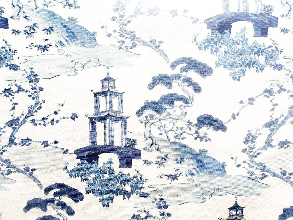 BLUE and white pagoda Chinoiserie print pillow cover