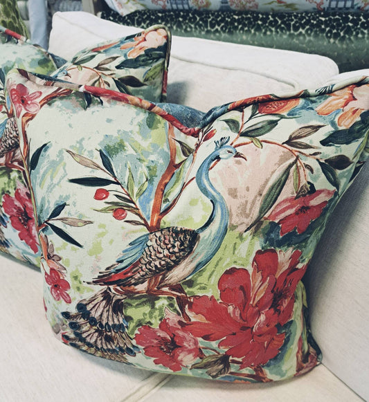 Peacock print pillow cover