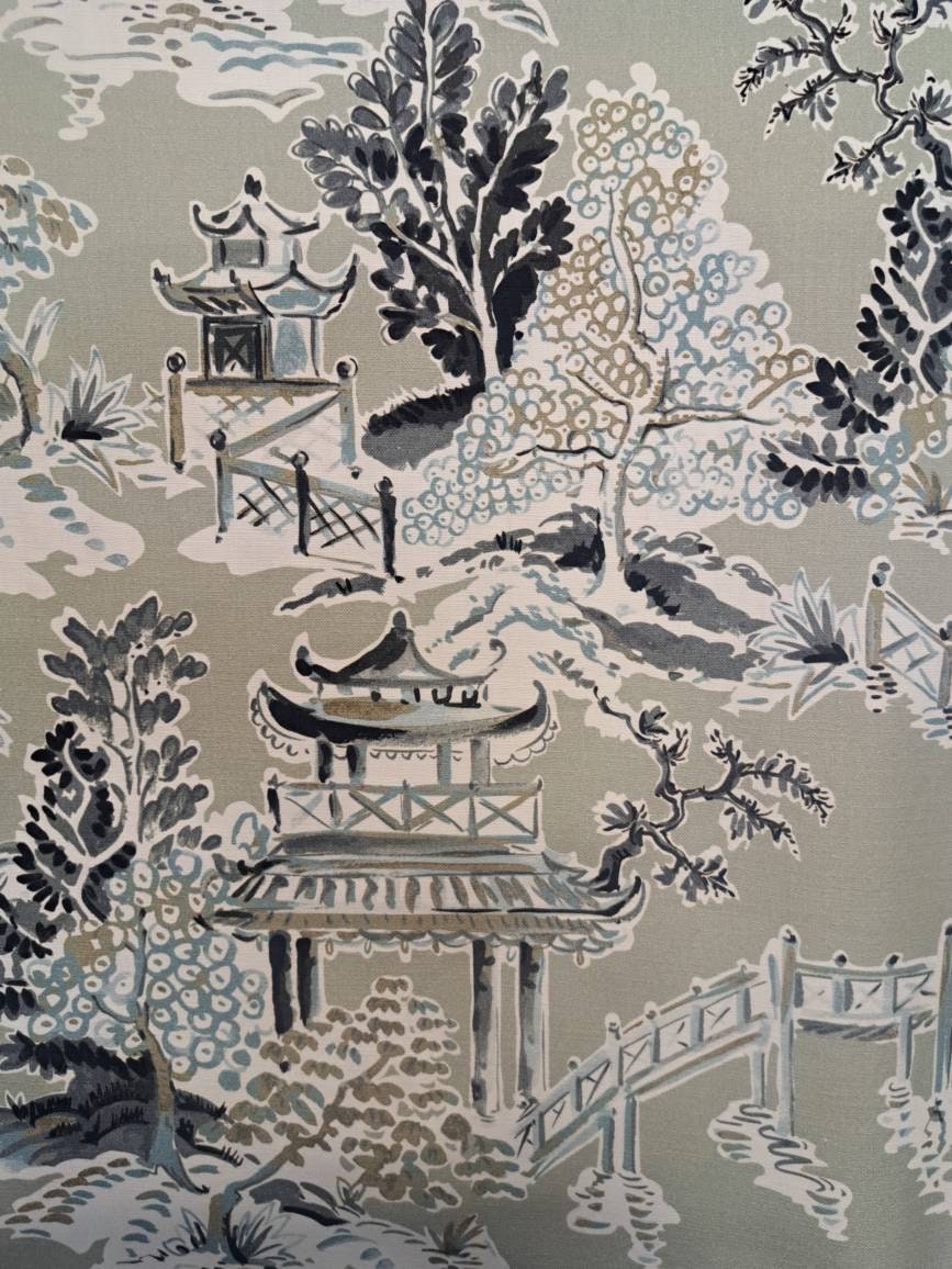 Ming Stone Chinoiserie Pagoda Print Pillow Cover