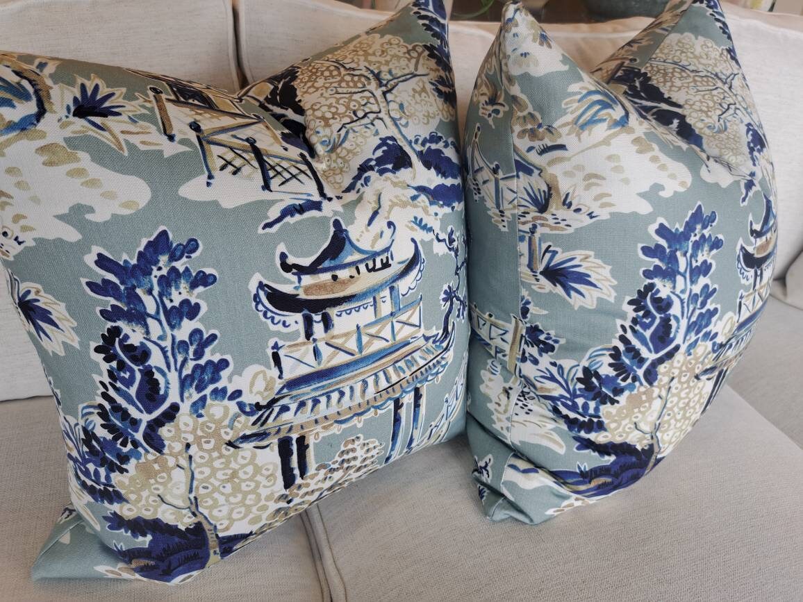 Ming Stone Chinoiserie Pagoda Print Pillow Cover