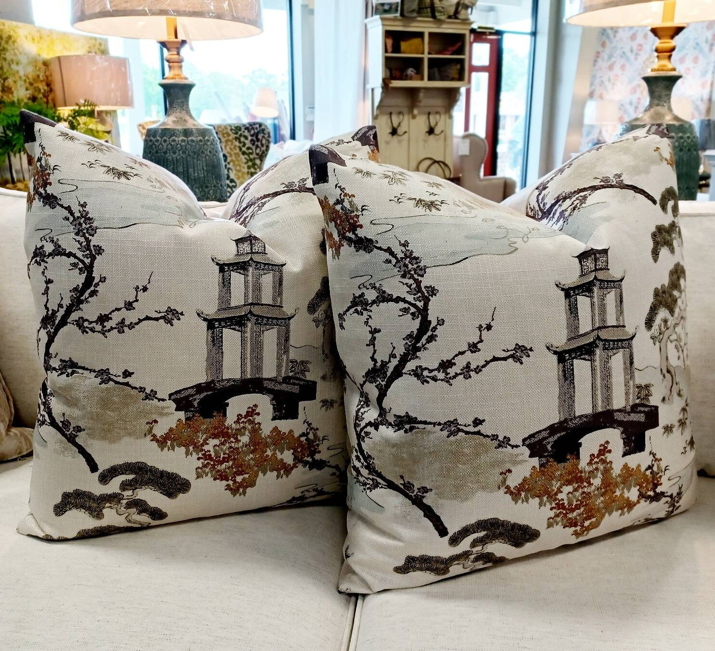 SEASALT Pagoda Chinoiserie Print Pillow Cover