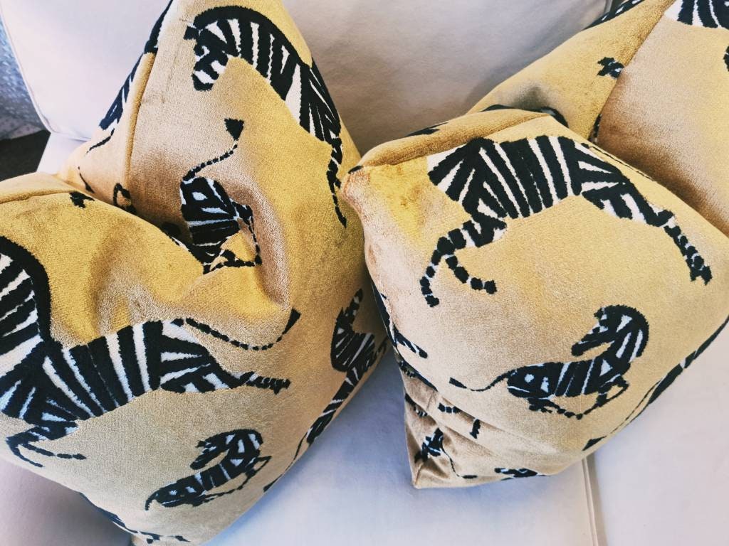 Gold velvet dancing zebra print pillow cover