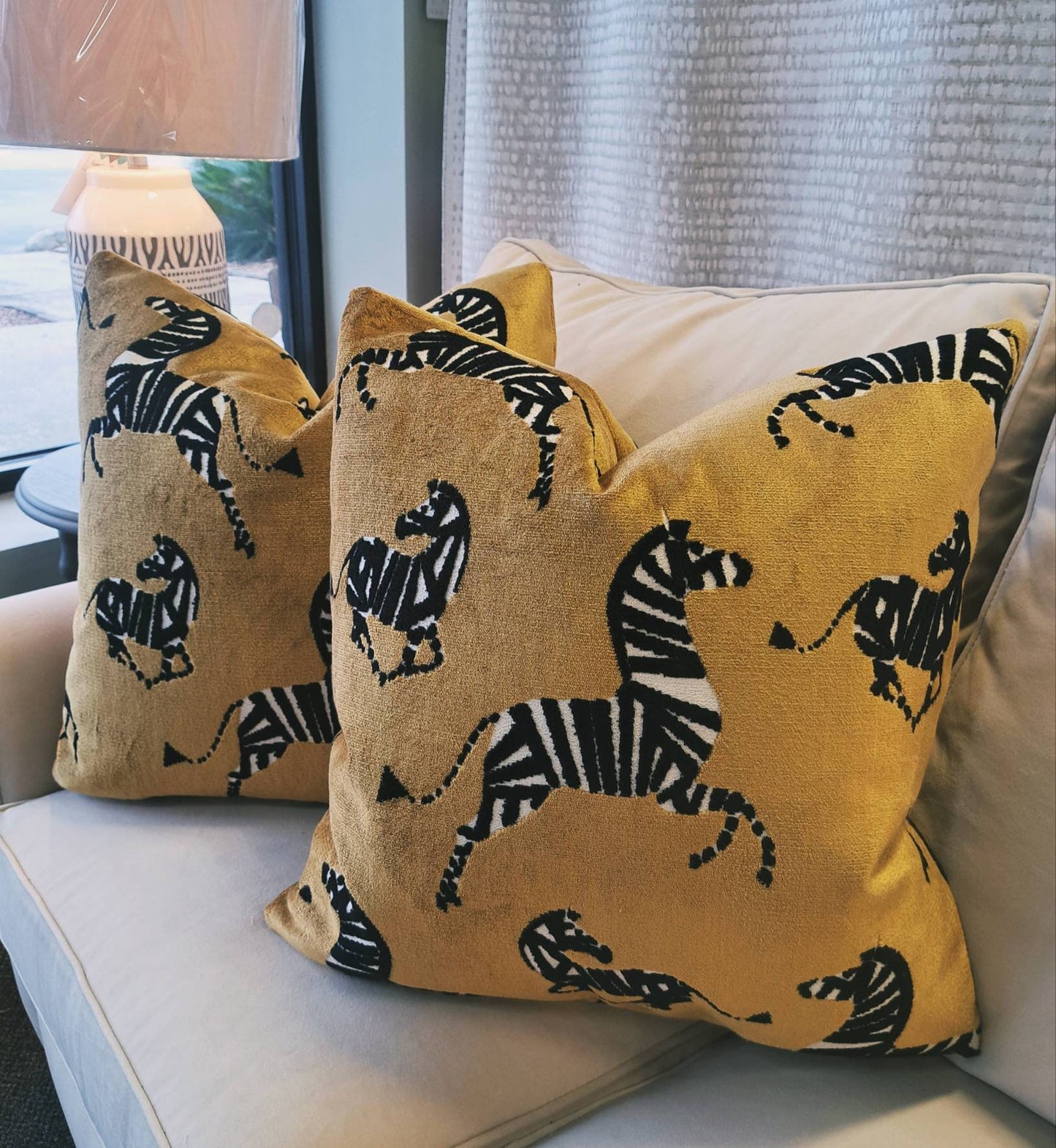 Gold velvet dancing zebra print pillow cover