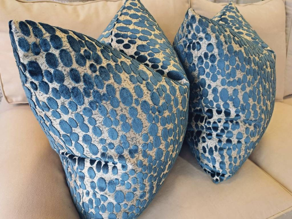 Blue cut velvet dot pillow cover