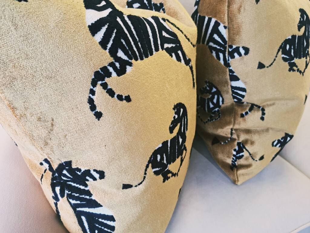 Gold velvet dancing zebra print pillow cover