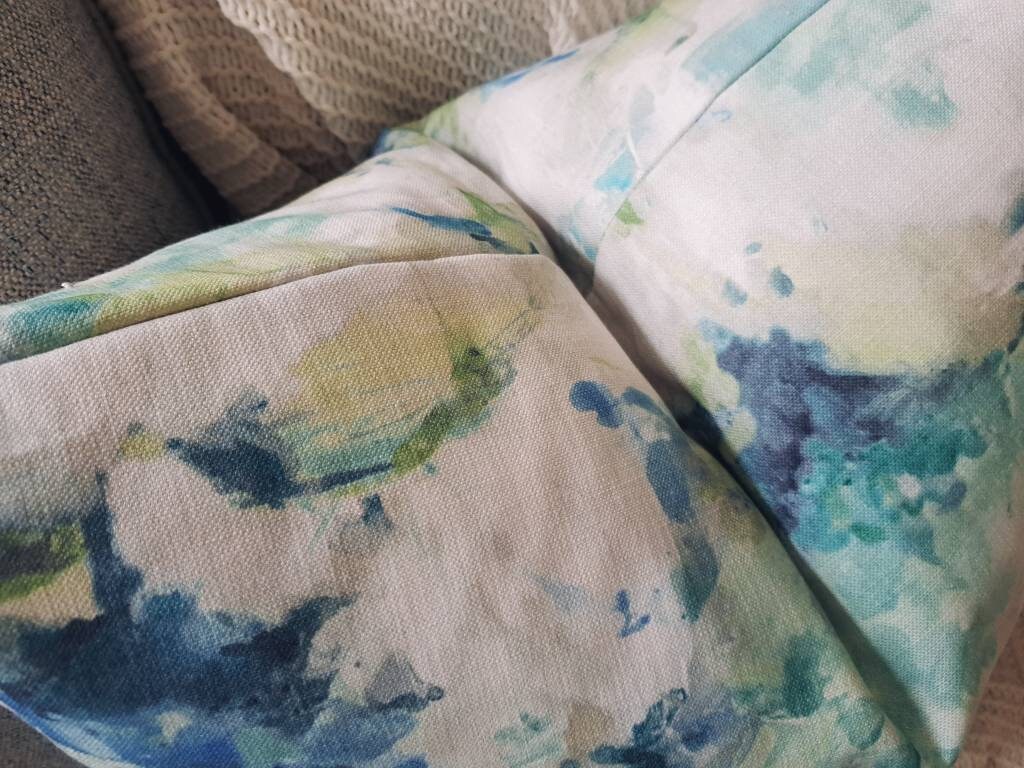 Green and Blue Abstract Watercolor Floral Print Pillow Cover