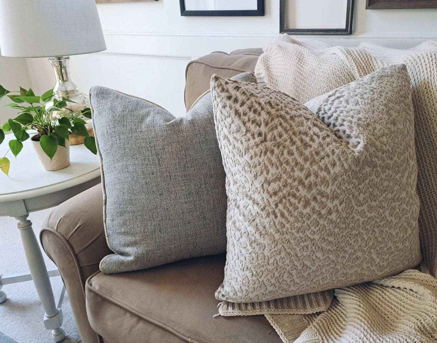Cream and Tan Velvet Animal Print Pillow Cover