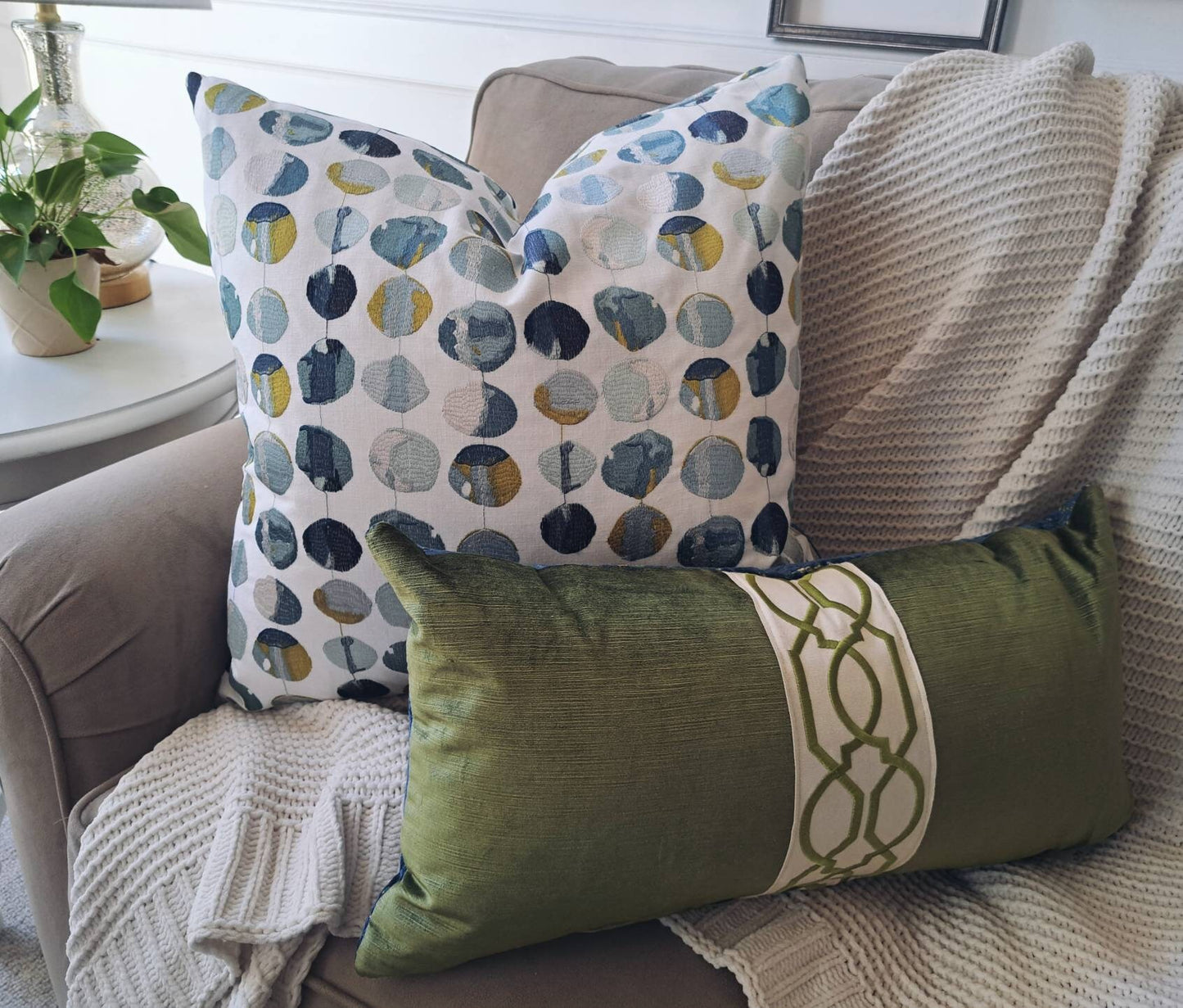Contemporary pattern modern blue dot pillow cover
