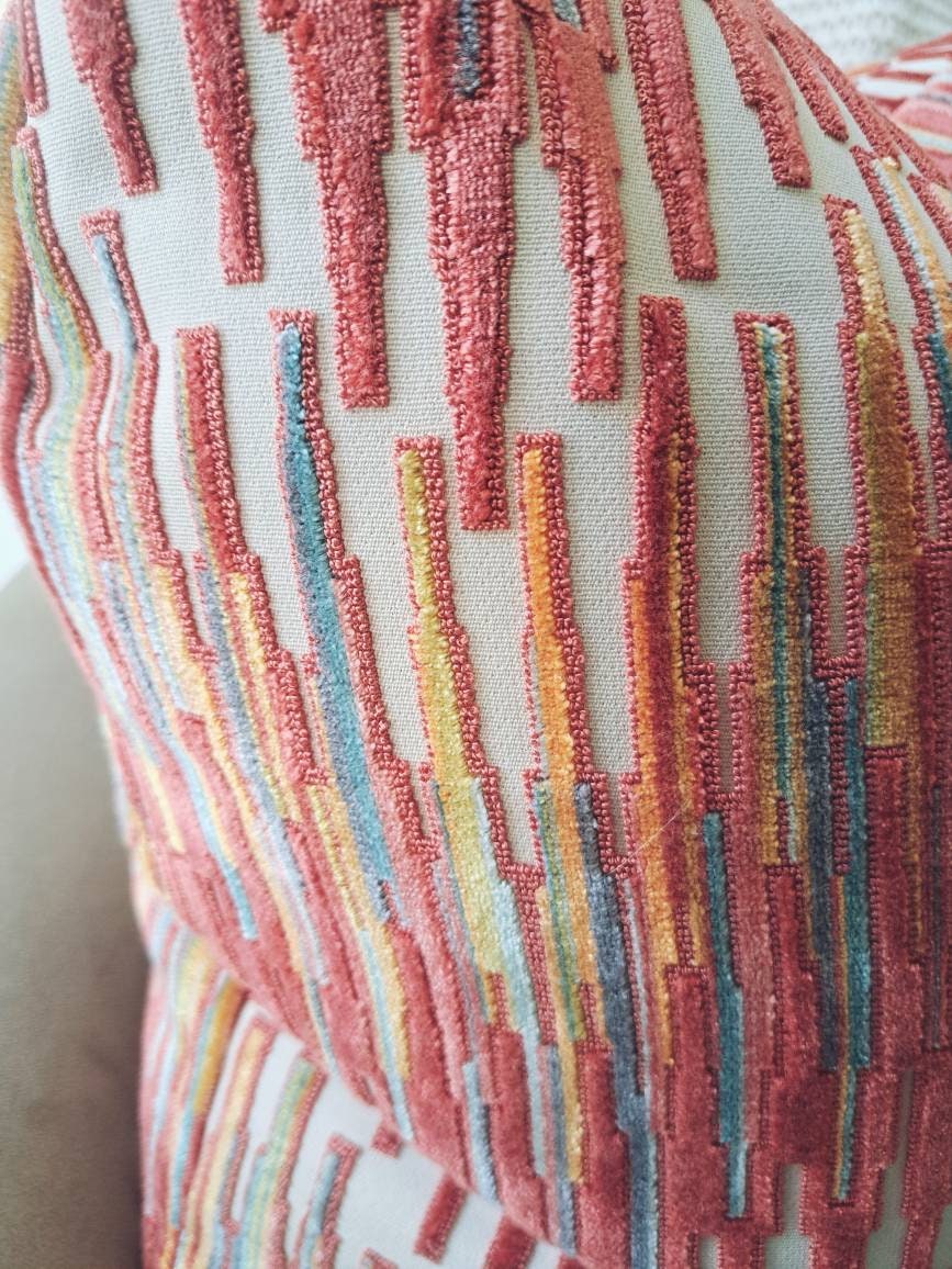 Coral Mango Boho Velvet Pillow Cover