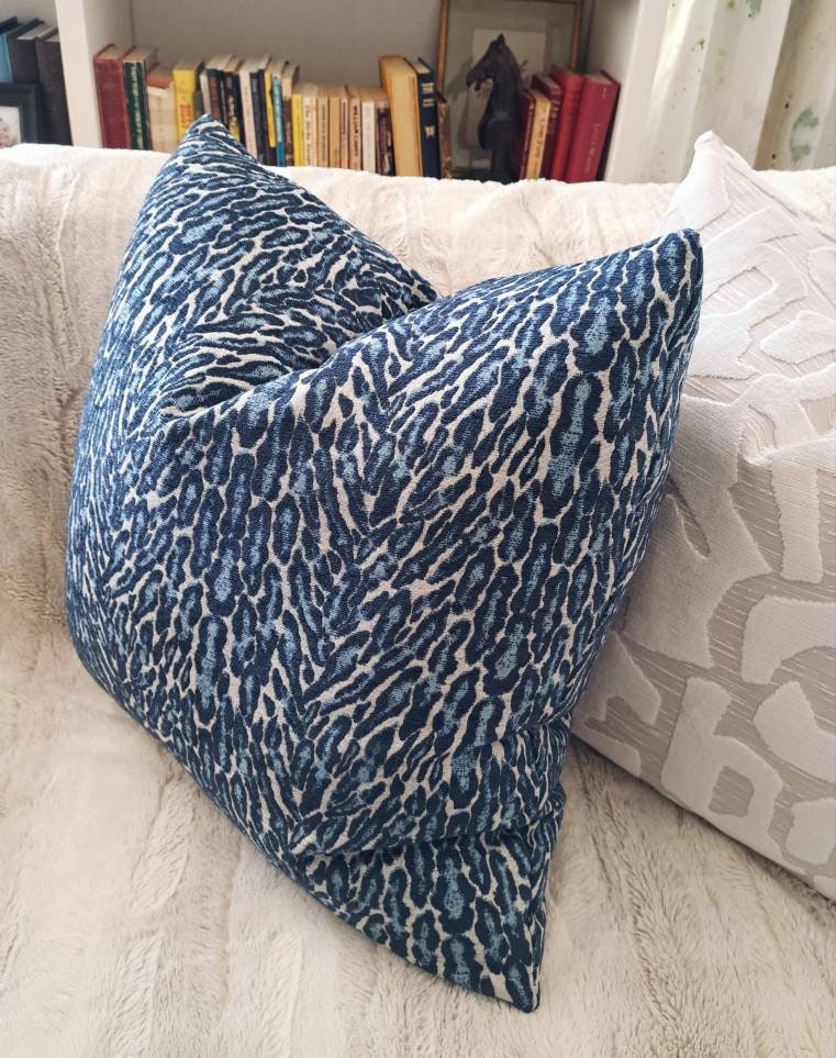 Navy and light blue Leapard print pillow