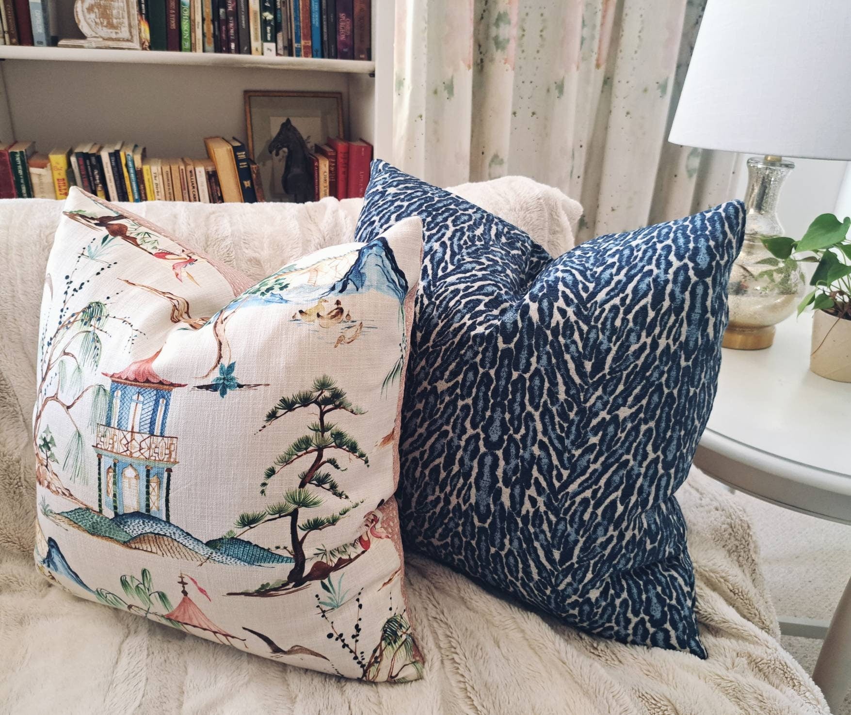 Navy and light blue Leapard print pillow