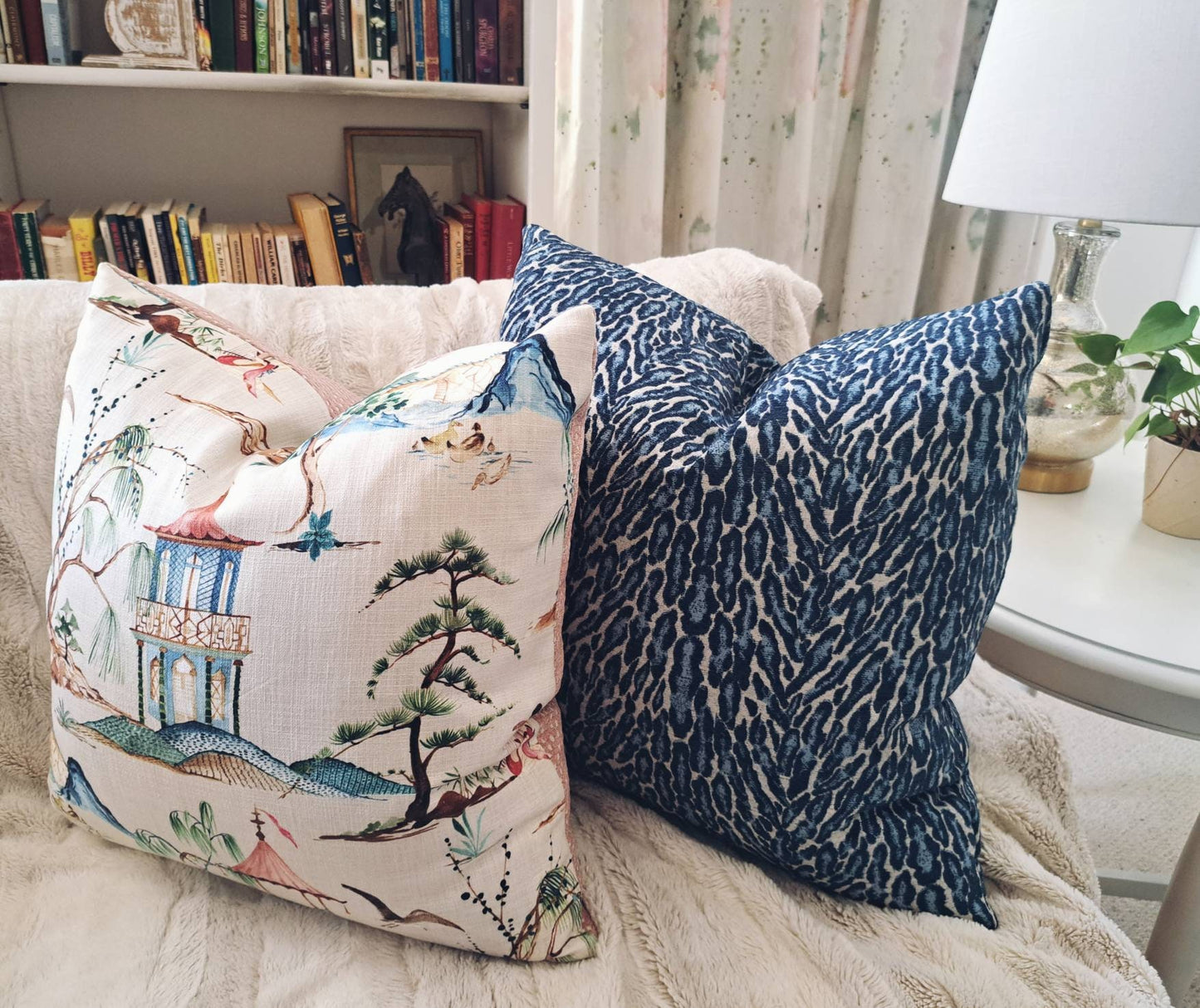Blush Chinoiserie Pagoda Print Pillow Cover