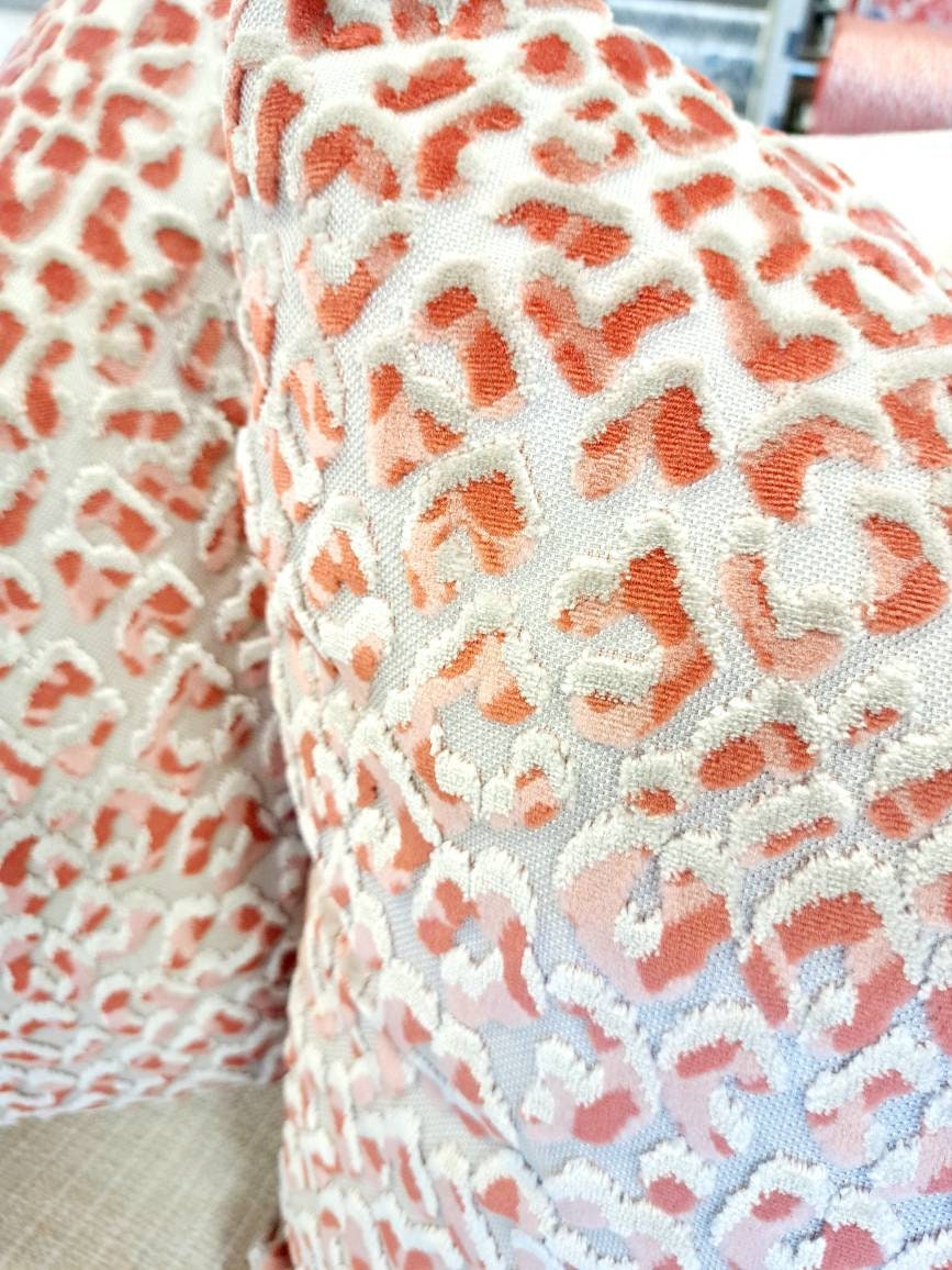 Mango Coral Raised Velvet Leapard Print Pillow Cover