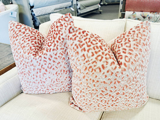 Mango Coral Raised Velvet Leapard Print Pillow Cover