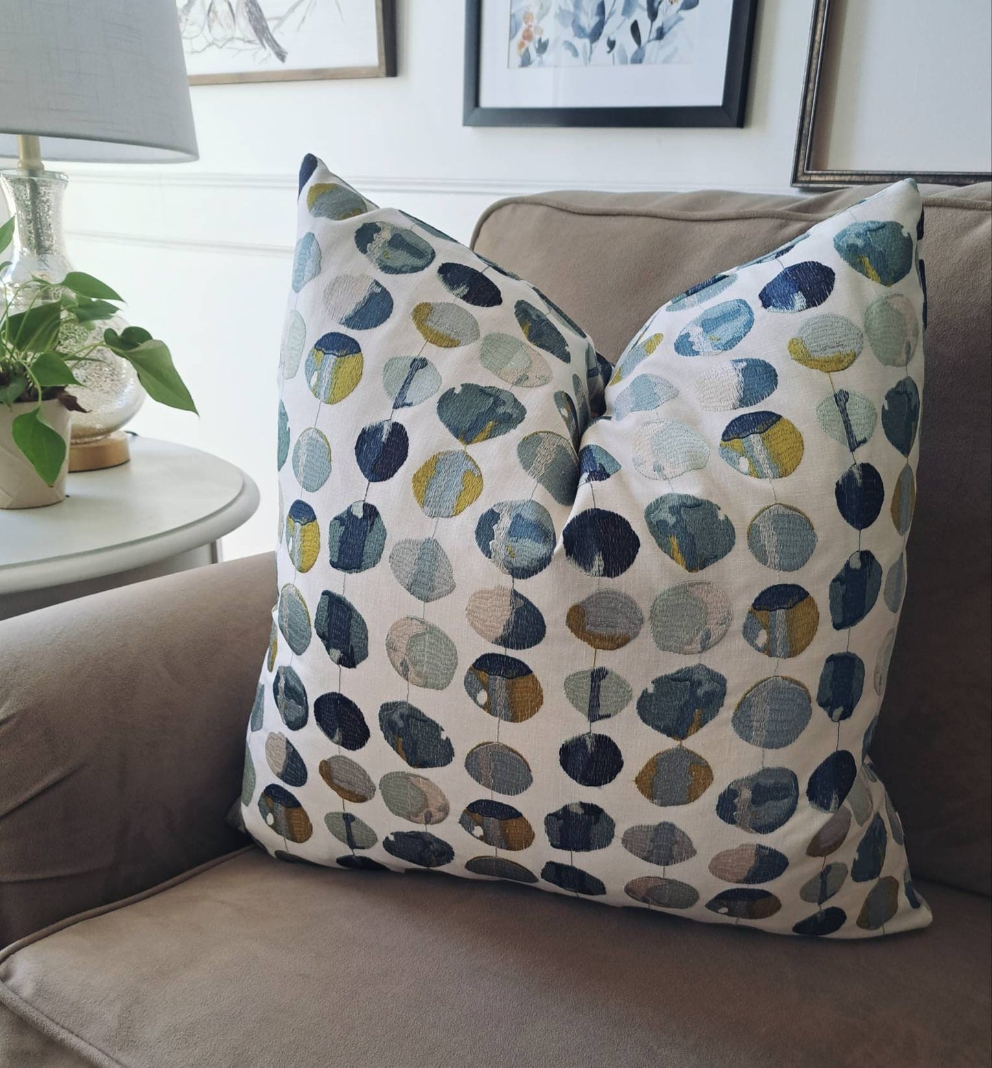 Contemporary pattern modern blue dot pillow cover