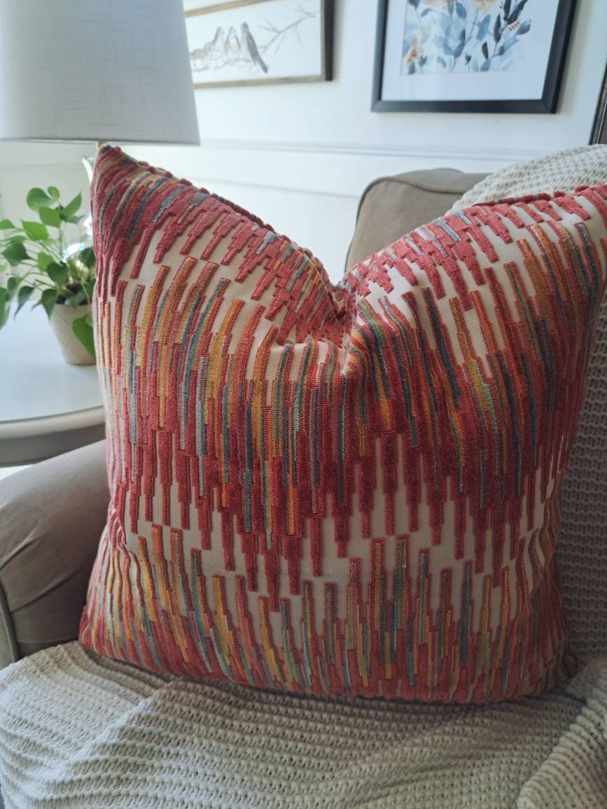 Coral Mango Boho Velvet Pillow Cover