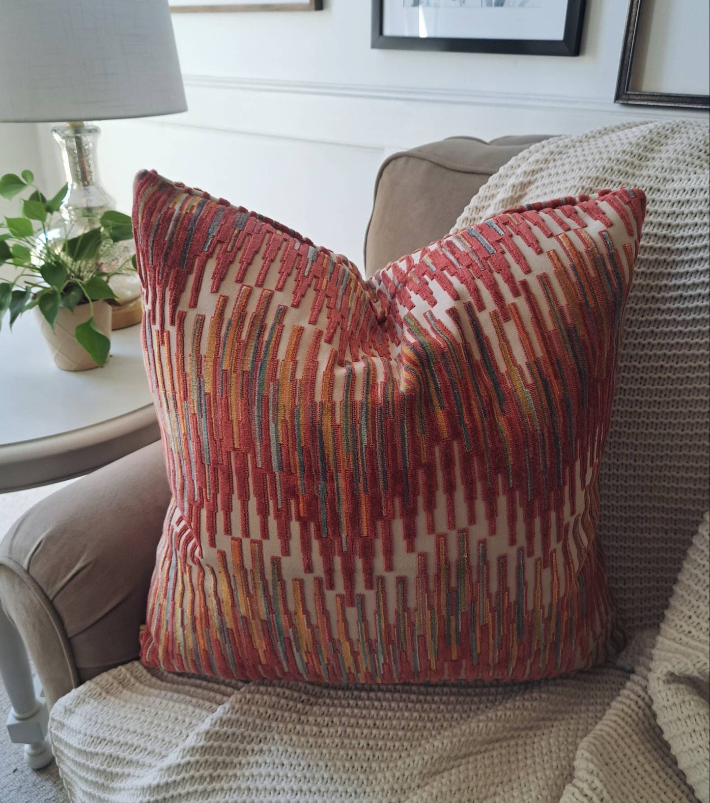 Coral Mango Boho Velvet Pillow Cover