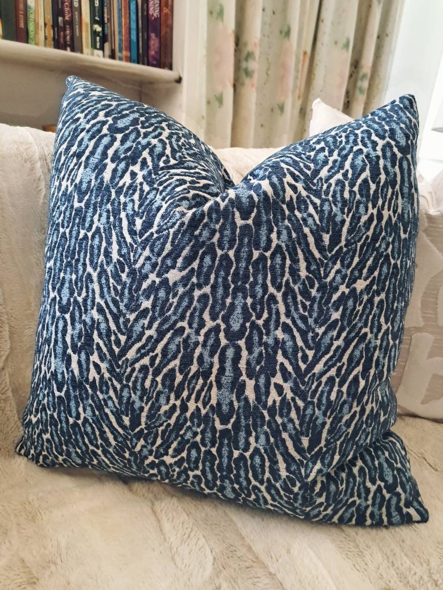 Navy and light blue Leapard print pillow