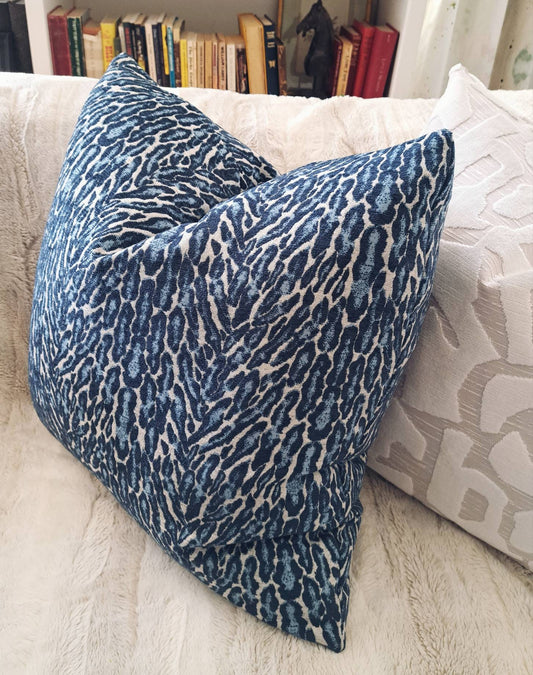 Navy and light blue Leapard print pillow