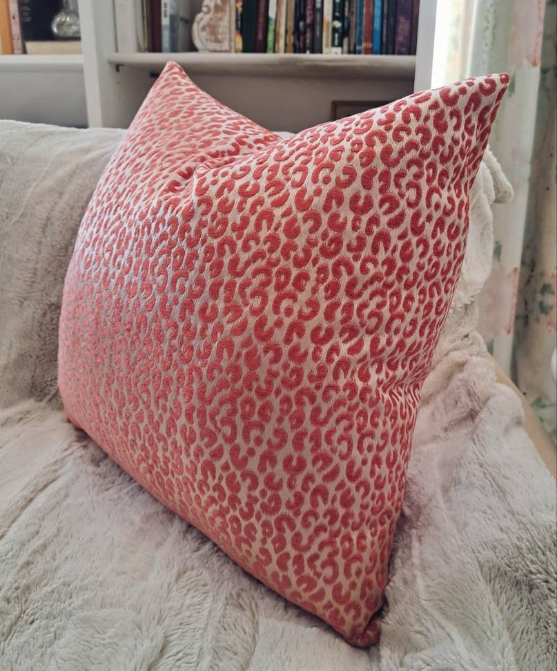 Coral and champagne Leapard print pillow cover