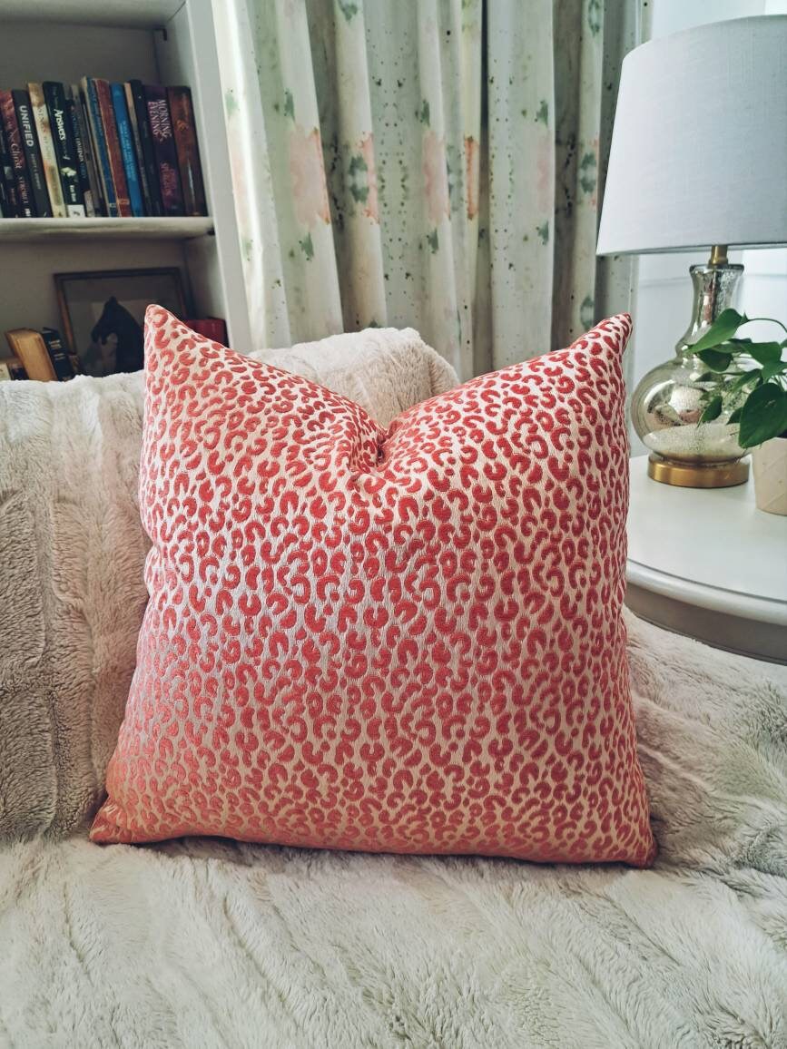 Coral and champagne Leapard print pillow cover