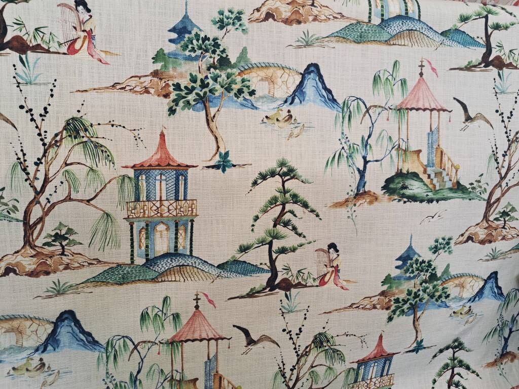 Blush Chinoiserie Pagoda Print Pillow Cover