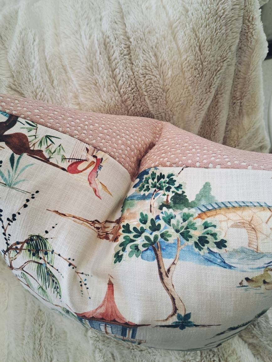 Blush Chinoiserie Pagoda Print Pillow Cover