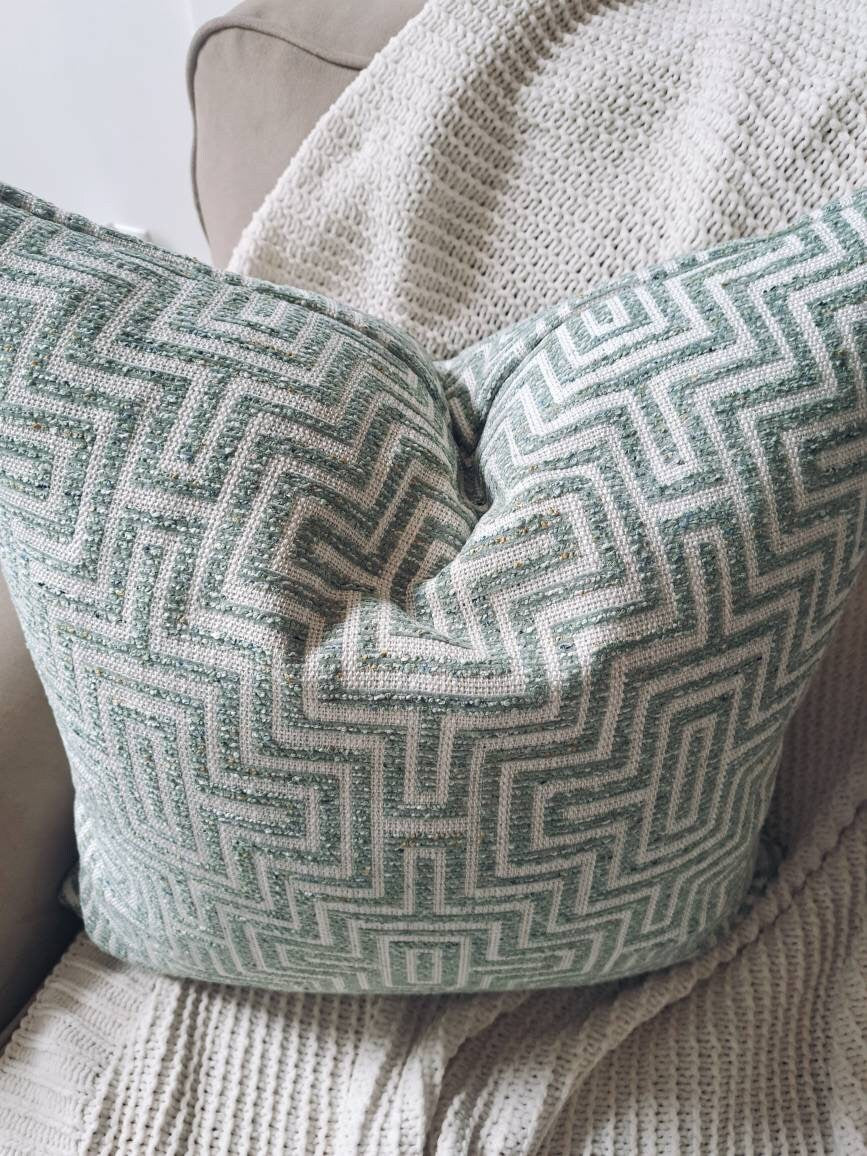 Spa Green and Cream Geometric Pillow Cover