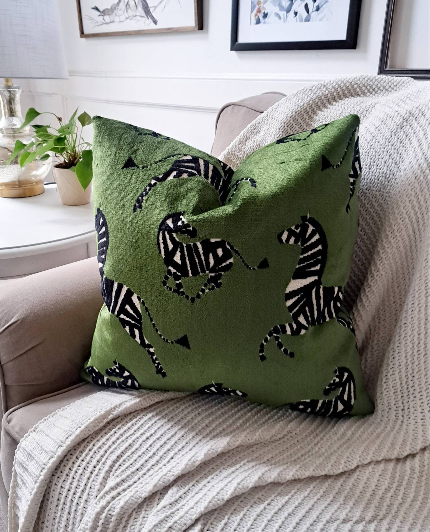 Emerald Green Dancing Zebra Pillow Cover