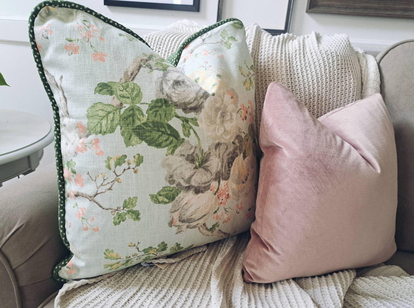 Spring Seasalt Green Blush Floral Pillow Cover