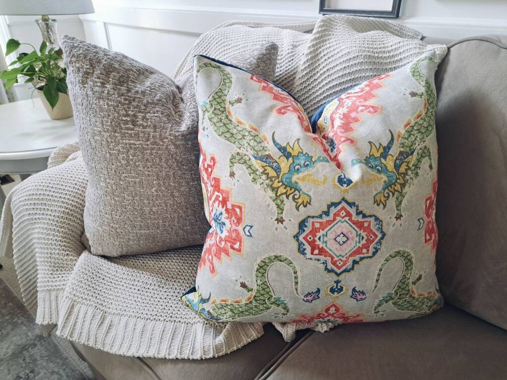 Colorful Dragon Chinoiserie Pillow Cover