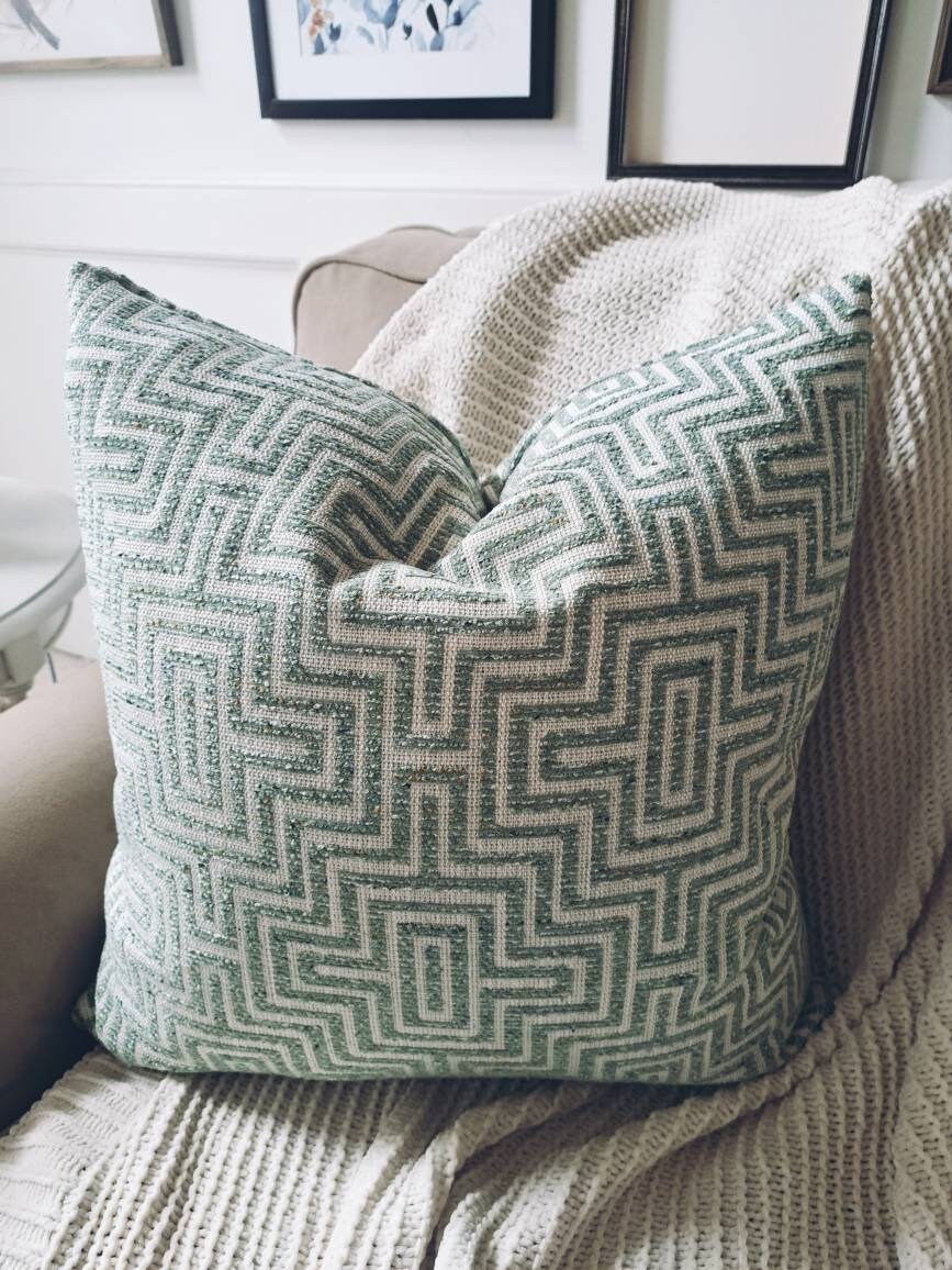 Spa Green and Cream Geometric Pillow Cover