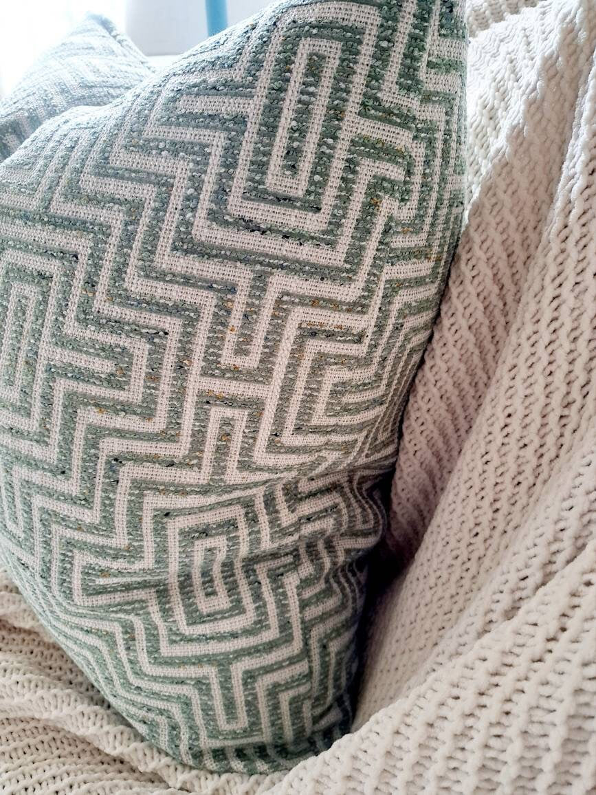 Spa Green and Cream Geometric Pillow Cover