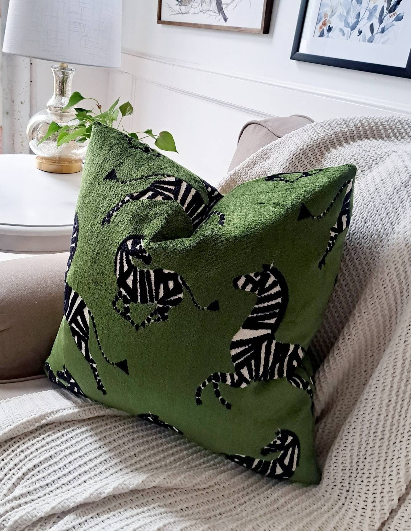 Emerald Green Dancing Zebra Pillow Cover